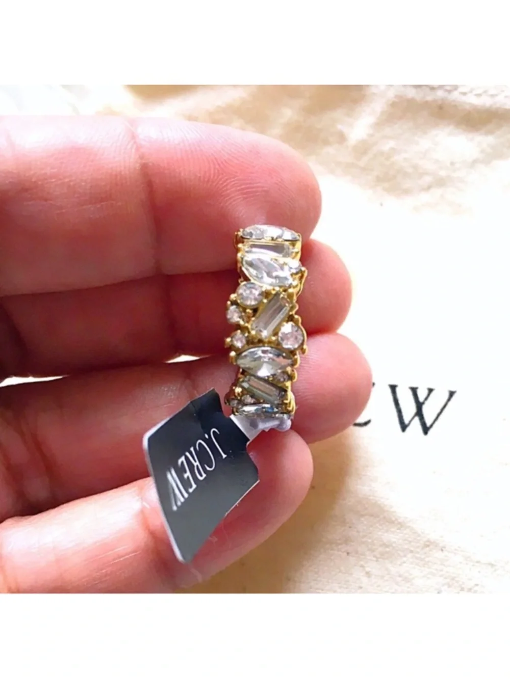 J. Crew Mini Stone Cluster Gold Crystal Baguette Stacking Ring